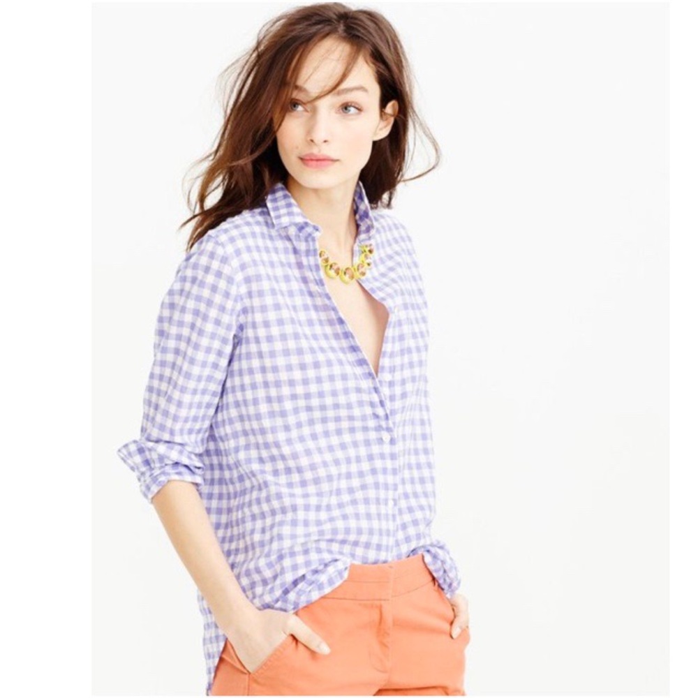 J. Crew Purple Gingham Button Up Size 4 “Boy”